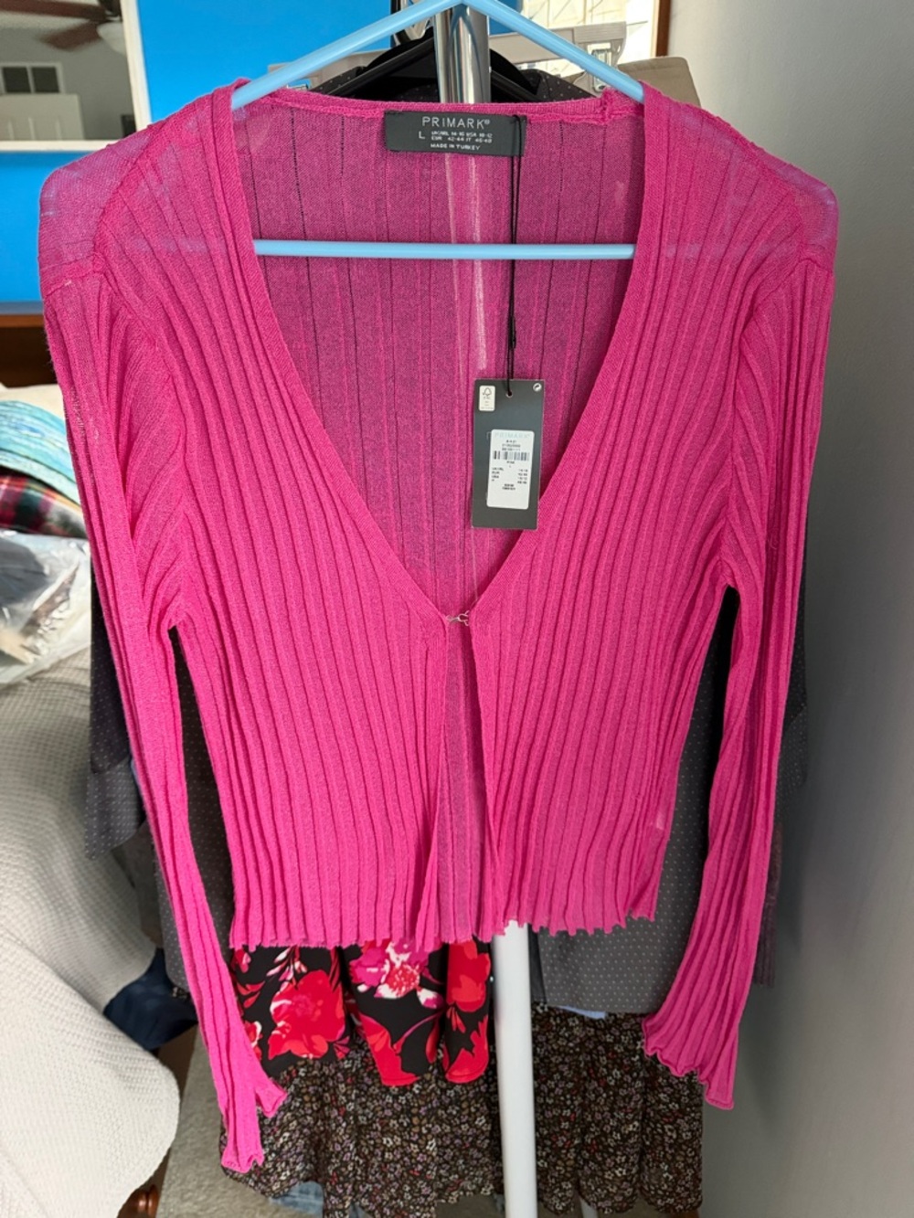 Primark Magenta Ribbed V-Neck Cropped Cardigan